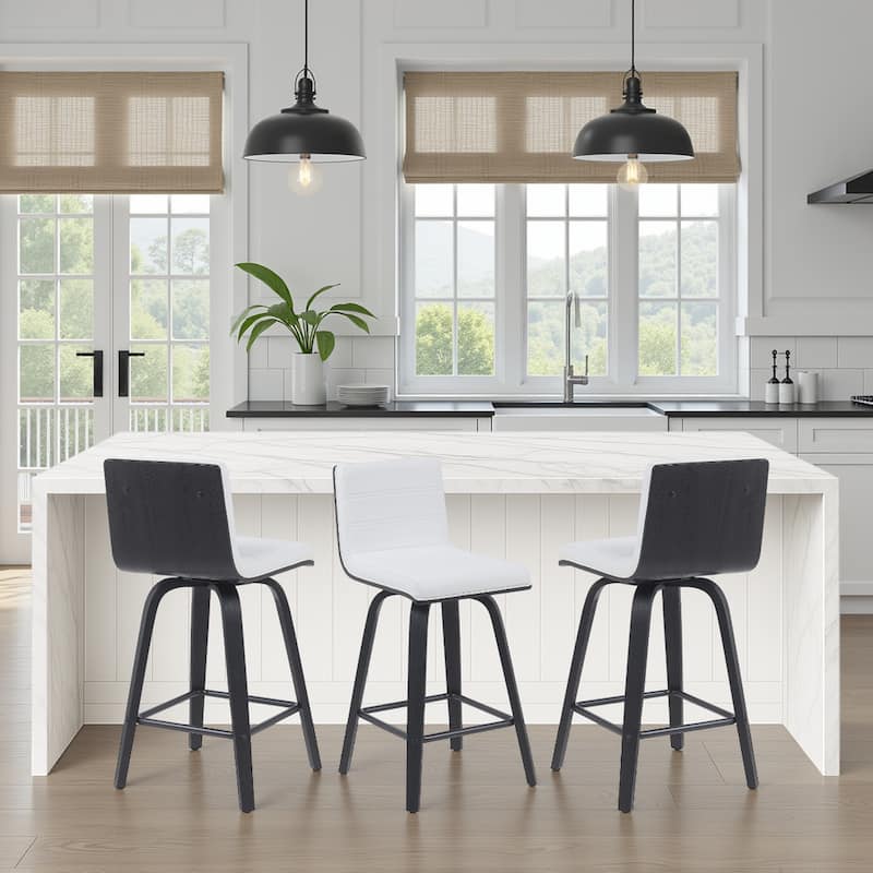 Skara Mid-Century Swivel Counter Stool, Upholstered Counter Height Chair with Bentwood Legs
