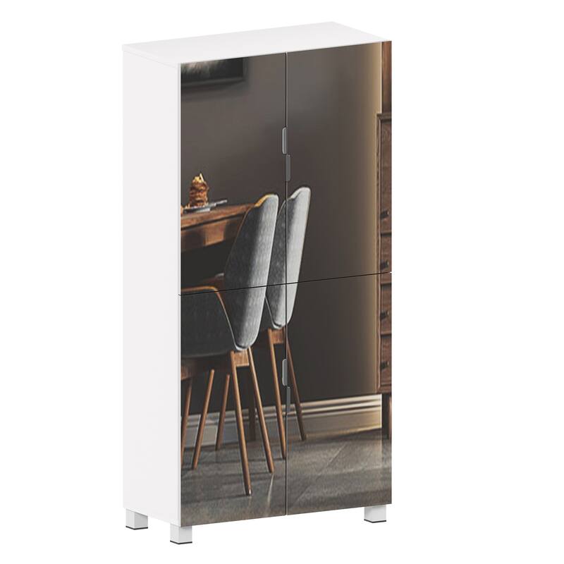 Shoe Cabinet with 4 Mirror Doors- 50"Tall Entryway Storage, 8 Adjustable Shelves, Holds 24-32 Pairs (Size 15)