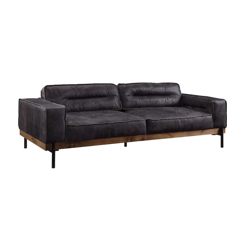 HomeRoots 96" Ebony Top Grain Leather Sofa With Black Legs - 96