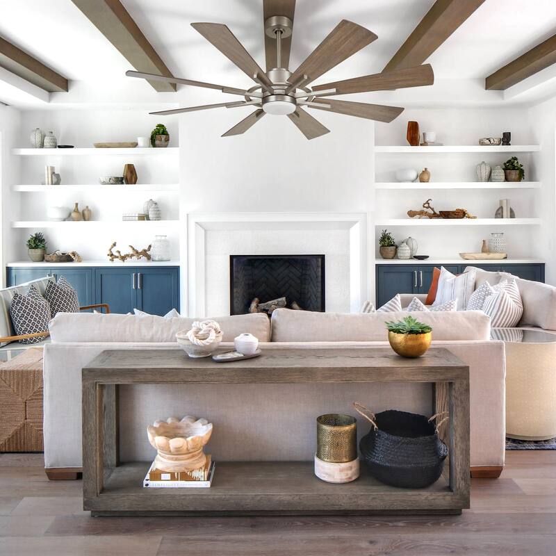 60-in Farmhouse 8-Blade Nickel Windmill LED Ceiling Fan with Light and Remote
