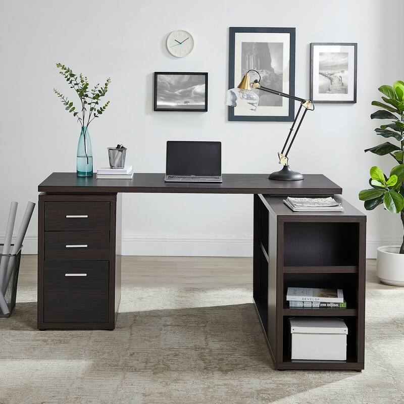 Executive L-Shaped Desk with Drawers, Large Modern Computer Desk with Storage Drawers, File Storage Desk for Home Office