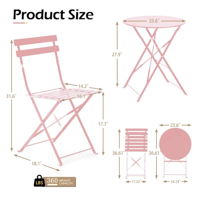 EROMMY 3-Piece Bistro Set Outdoor Patio Furniture, Foldable Garden Table and Chairs, Rust-Resistant, Lightweight for Balcony