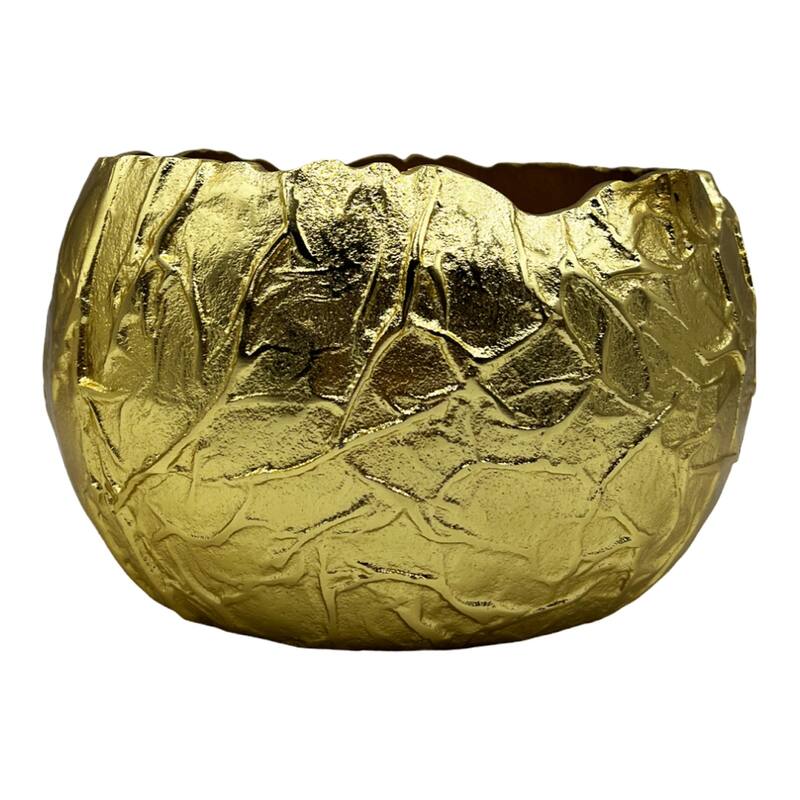 9 Inch Wide Decorative Handmade Aluminum Round Bowl in Gold - 9 x 8 x 6 in
