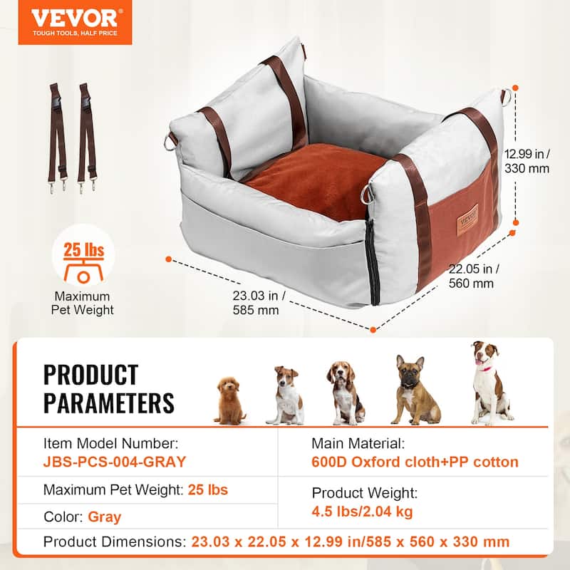 Dog Car Seat, Dog Booster Seat for Car with Side Handles and A Storage Pocket