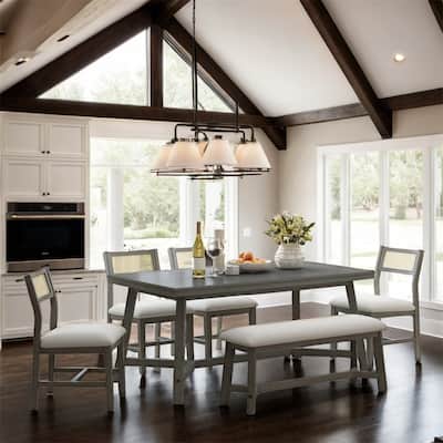 6-piece Retro Dining Set with Table,4 Upholstered Chair and Bench