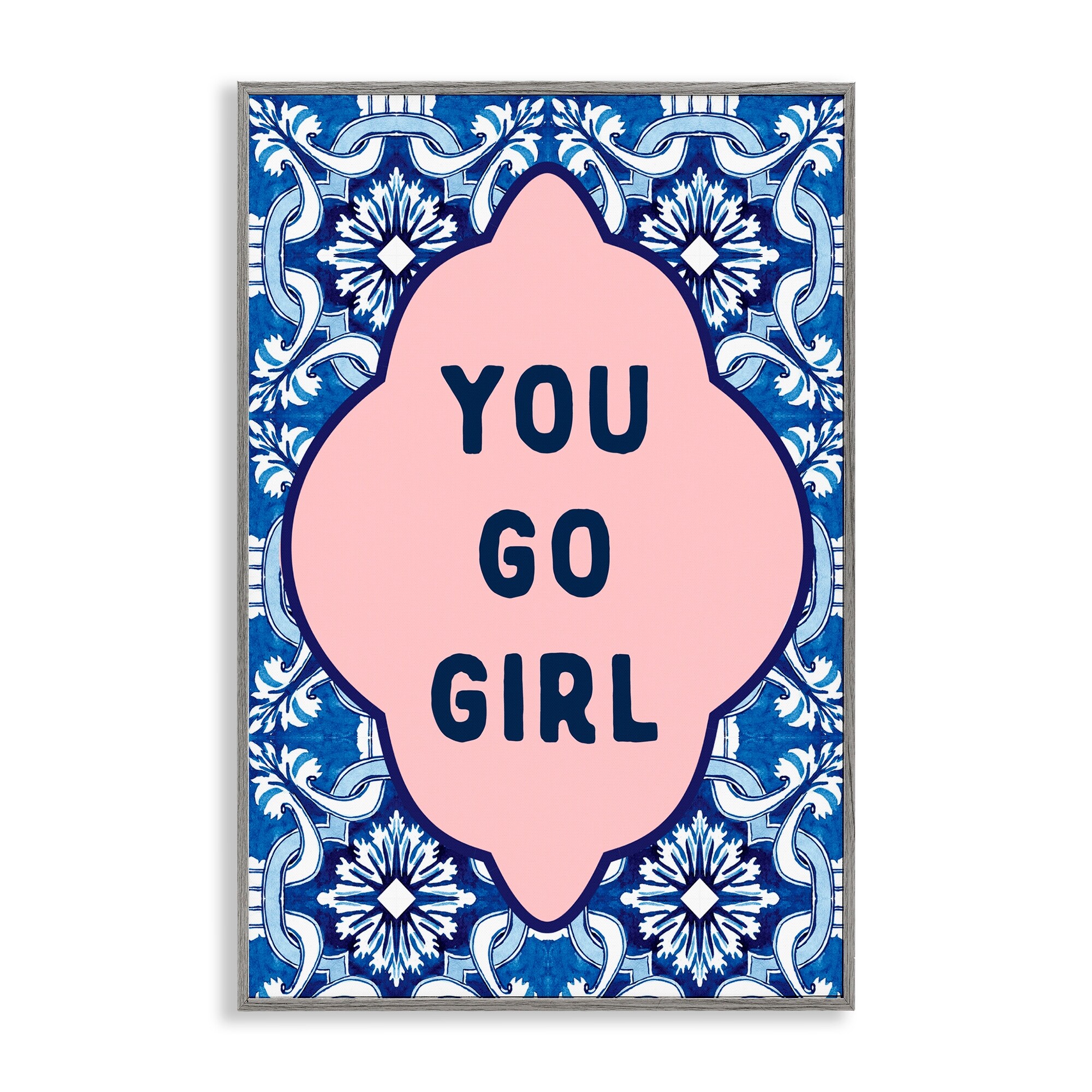 Stupell You Go Girl on Blue Pattern Framed Giclee Art Design By Lettered and Lined