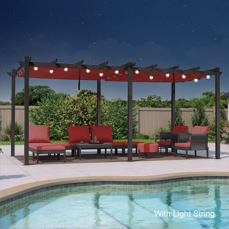 PURPLE LEAF Gazebo Outdoor Retractable Modern Large Size Pergola w Lights