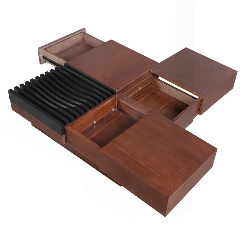 Charming Italian Retro-Inspired Acacia Wood Coffee Table with Storage