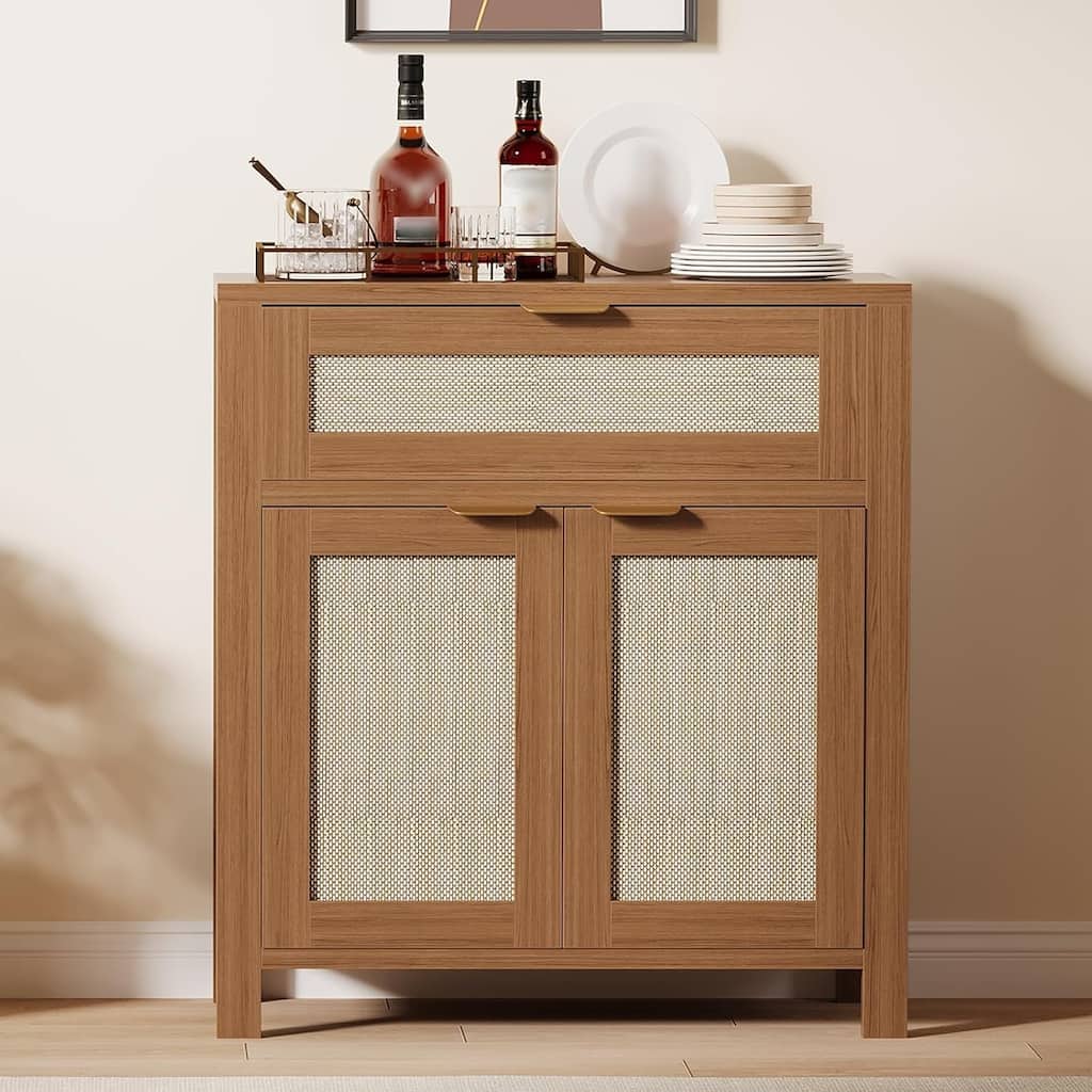 Rattan Sideboard Buffet Cabinet with Storage,Adjustable Shelves for Living Room