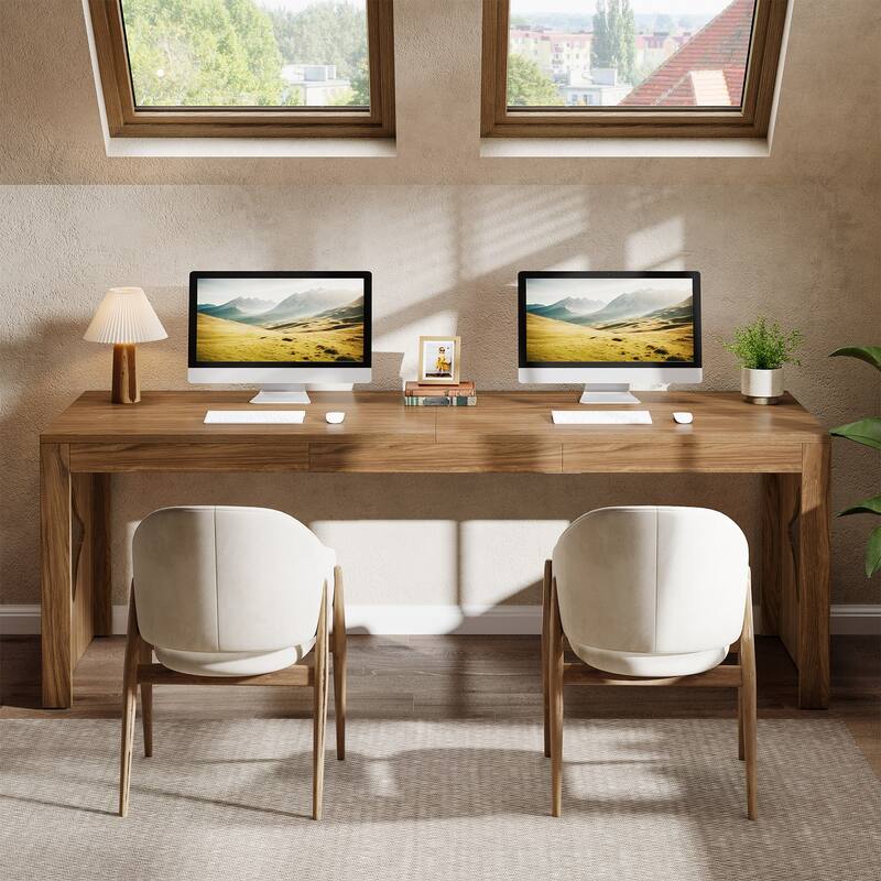 Extra Long 2 Person Computer Desk with Diamond-Cut Base