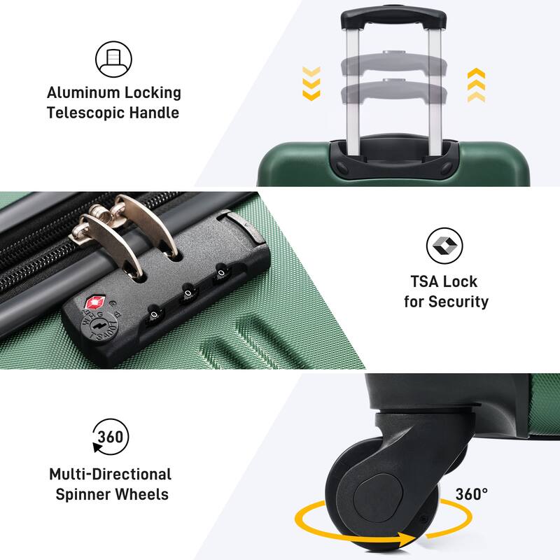 3 Piece Luggage Set ABS Hardside Lightweight Suitcase Set with Spinner Wheels and TSA Lock, 20" 24" 28" Luggage Case