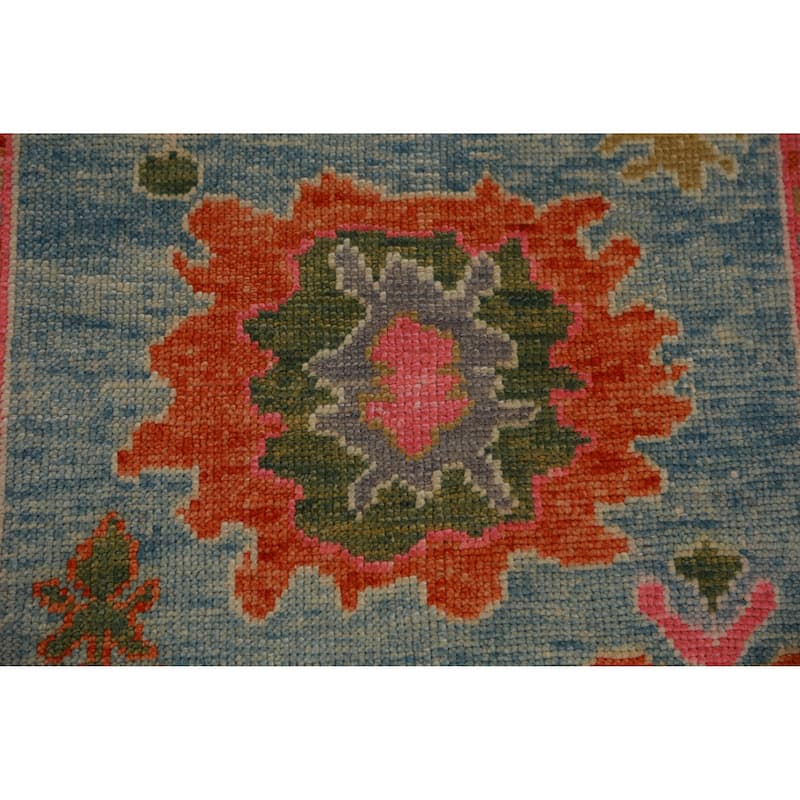 Hand Knotted Oriental 100% Wool Carpet Transitional Floral Navy Blue & Blues Oushak Runner Rug - 12' 8'' X 2' 11''
