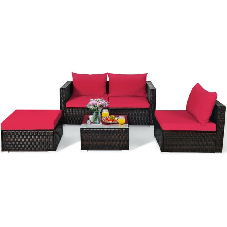 5Pcs Patio Rattan Furniture Set with Coffee Table - 29" x 29" x 23.5" (L x W x H)