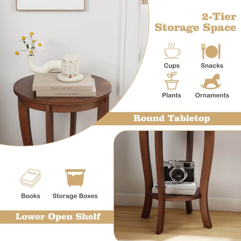 Costway 2 PCS 2-Tier End Table 18'' Round Compact Sofa Side Nightstand - See Details