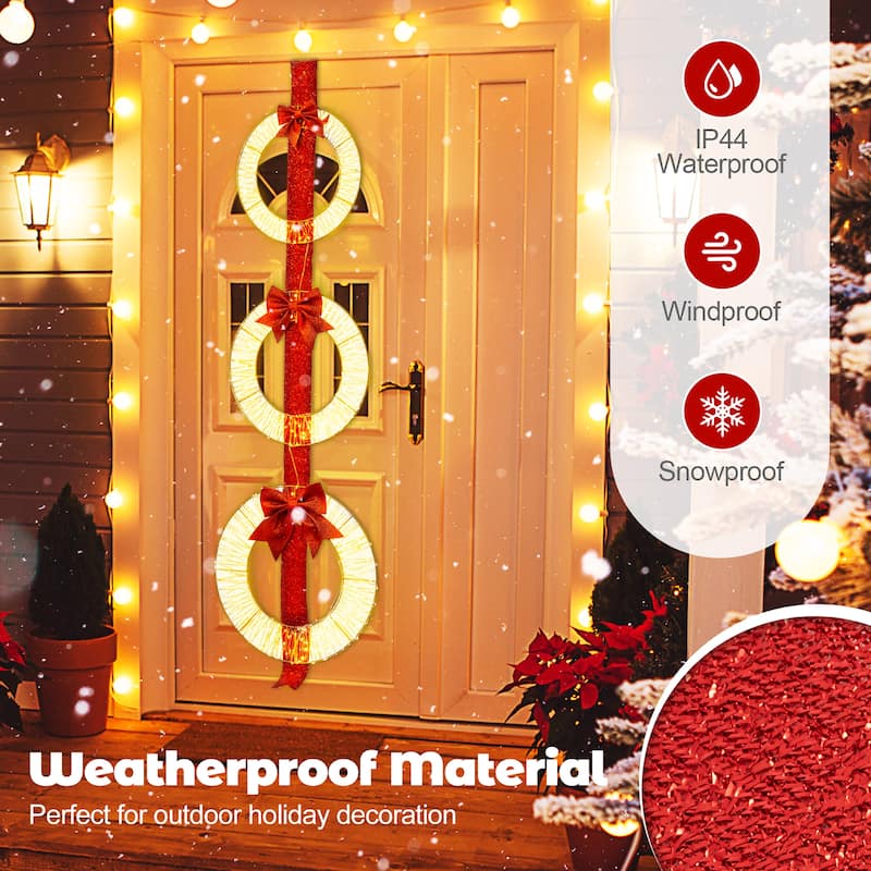 Gymax Set of 3 Christmas Lighted Wreaths Pre-Lit Metal Wreaths on Red - Multi-colors - See Details