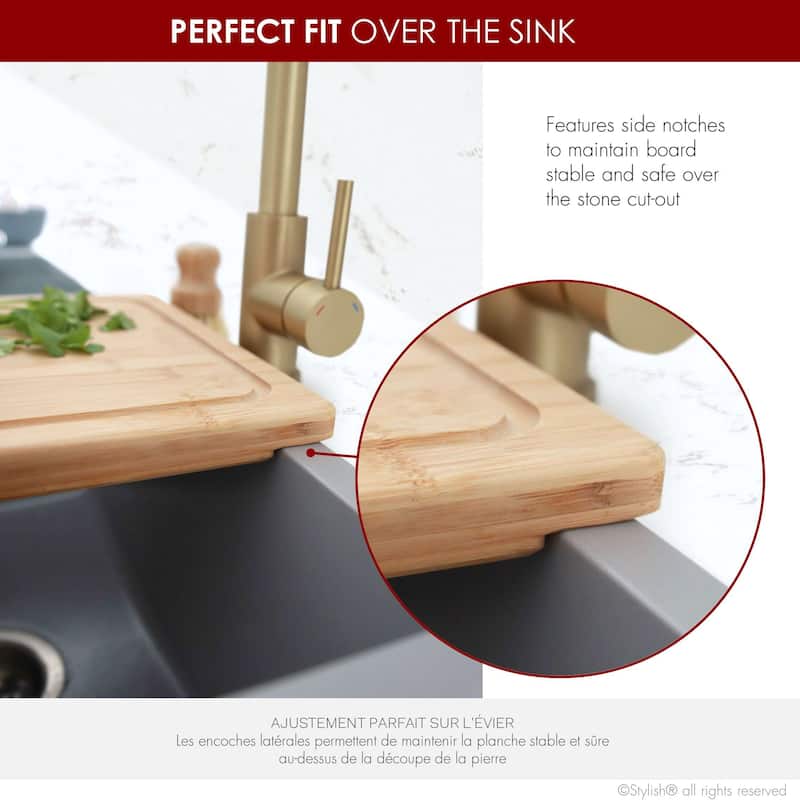 STYLISH 18 inch Over the Sink Bamboo Cutting Board A-904 - 18" x 12" x 1"