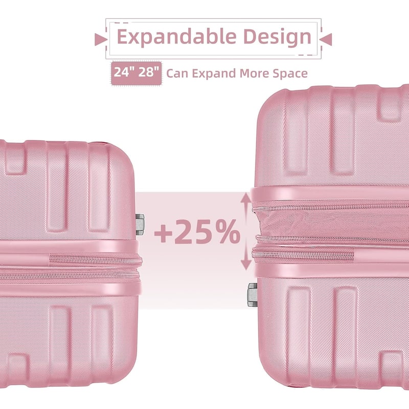 6-Piece Modern Hardshell Expandable Luggage with Travel Bag, Spinner Wheels and TSA Lock, for Boarding Travel, Light Pink