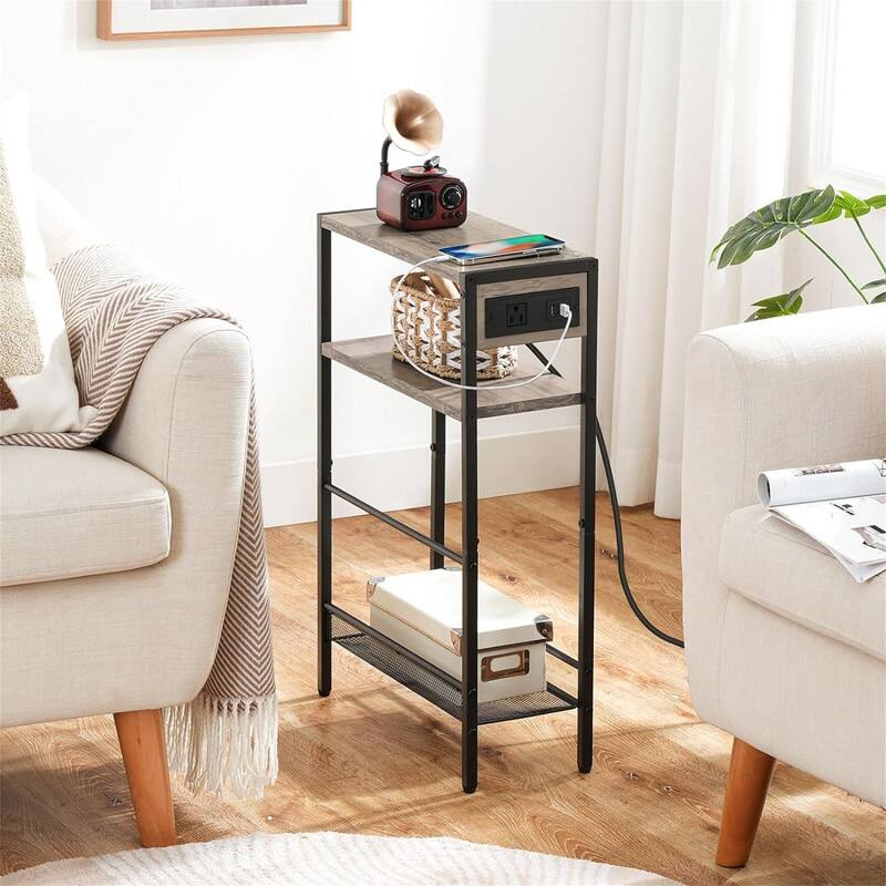 Small Narrow Side Table - 7.1"D x 16.5"W x 25.6"H - Greige + Black