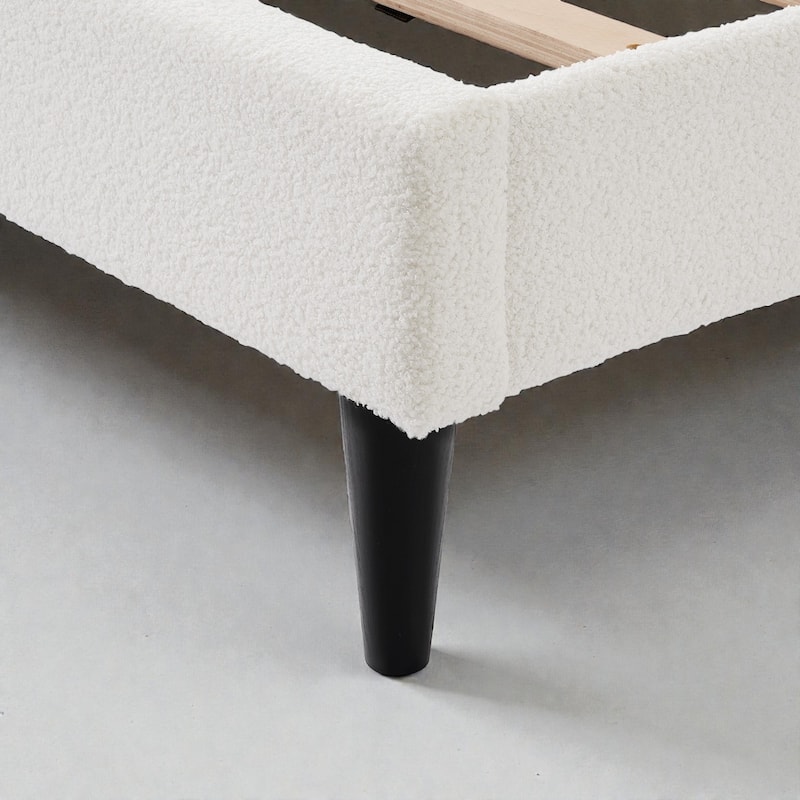 Cream Boucle Petal Headboard Bed Frame with Ambient Light, Full/Queen Soft Upholstered Bedroom Bed