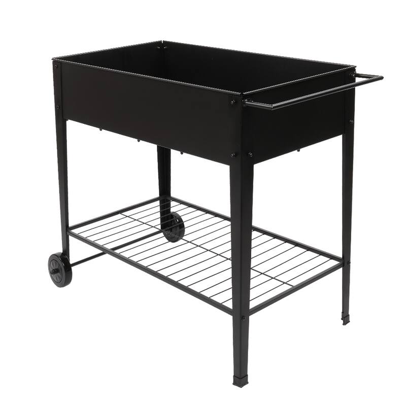 38"Planting Box Raised Garden Beds With Wheels Black