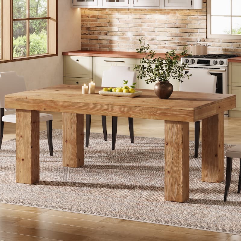 63 Inch Solid Wood Dining Table for 4-6, Rectangular Kitchen Table - 31.5" D x 62.99" W x 29.53" H - Light Brown