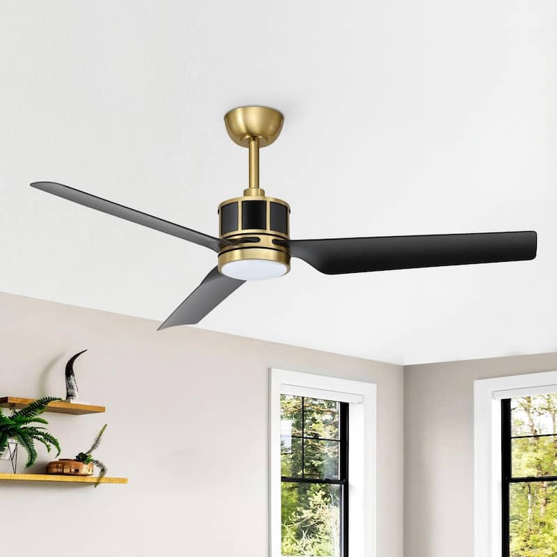 52" Reversible 3-Blade Smart LED Ceiling Fan with Remote Control and Light Kit - Black/gold