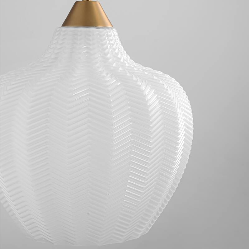 1-Light Modern Brushed Gold Textured Frosted Glass Pendant Island Lighting - 9.8 in. W x 90.5 in. H