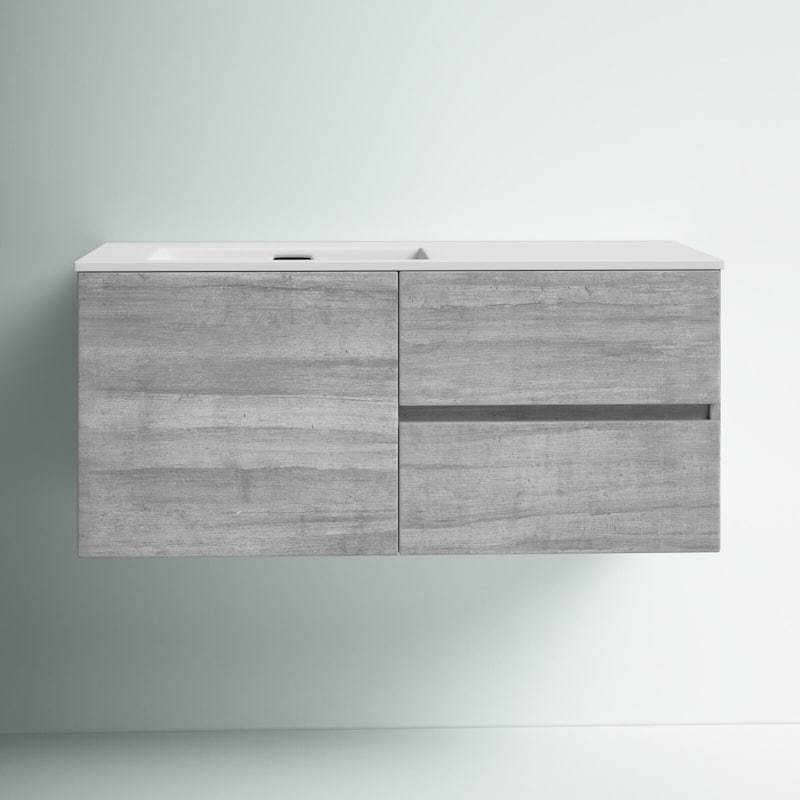 Beachwood Collection 42" Wall Mount Cultured Marble Top Bathroom Vanity Cabinet with Sink and Drawers