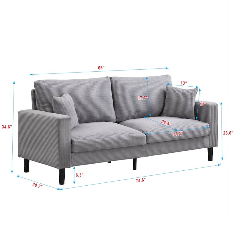 5-Seat Corduroy Sofa Set (3-Seater + 2-Seater) with High-Density Sponge Cushions & Sturdy Hardwood Frame