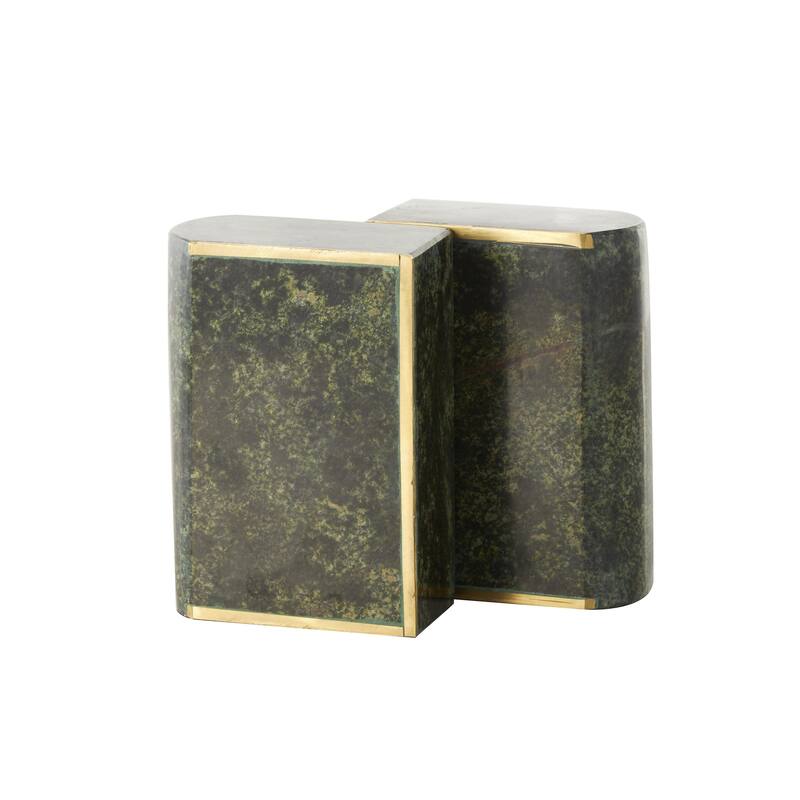 Marble Curved Rectangular Decorative Bookends with Gold Accents - Set of 2 Green - Roche River Decor