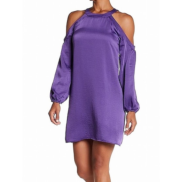 NSR Purple Womens Size Small S Satin Cold-Shoulder Shift Dress