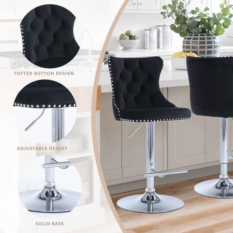 Velvet Upholstered Nailheads Tufted Swivel Bar Stools (Set of 6)