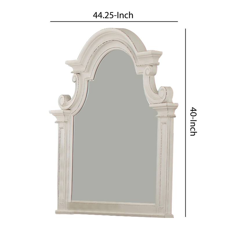 Scalloped Design Wooden Frame Mirror with Distressed Detail, White