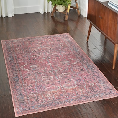New Concept Washables Vintage Persian Floral Machine Washable Area Rug
