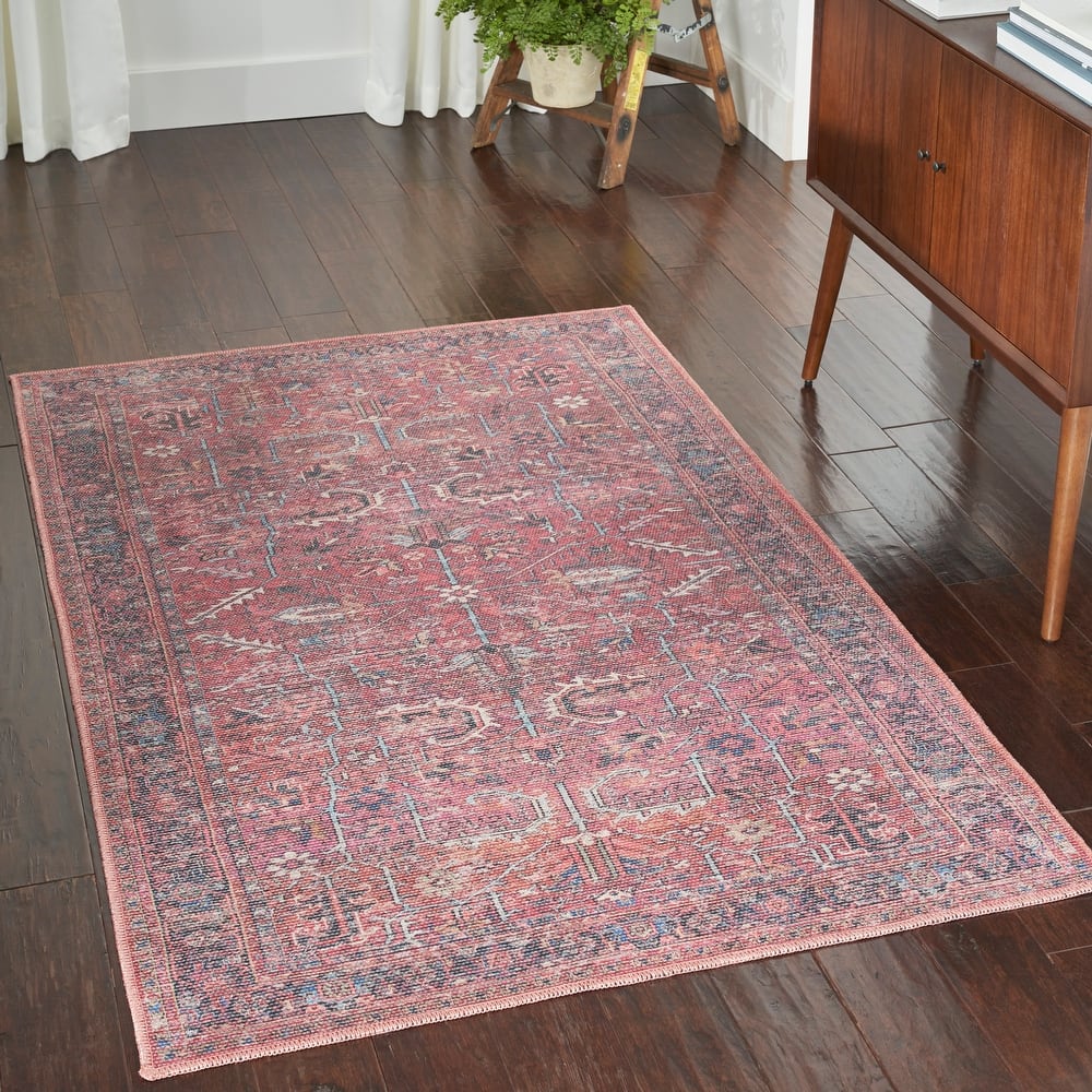New Concept Washables Vintage Persian Floral Machine Washable Area Rug