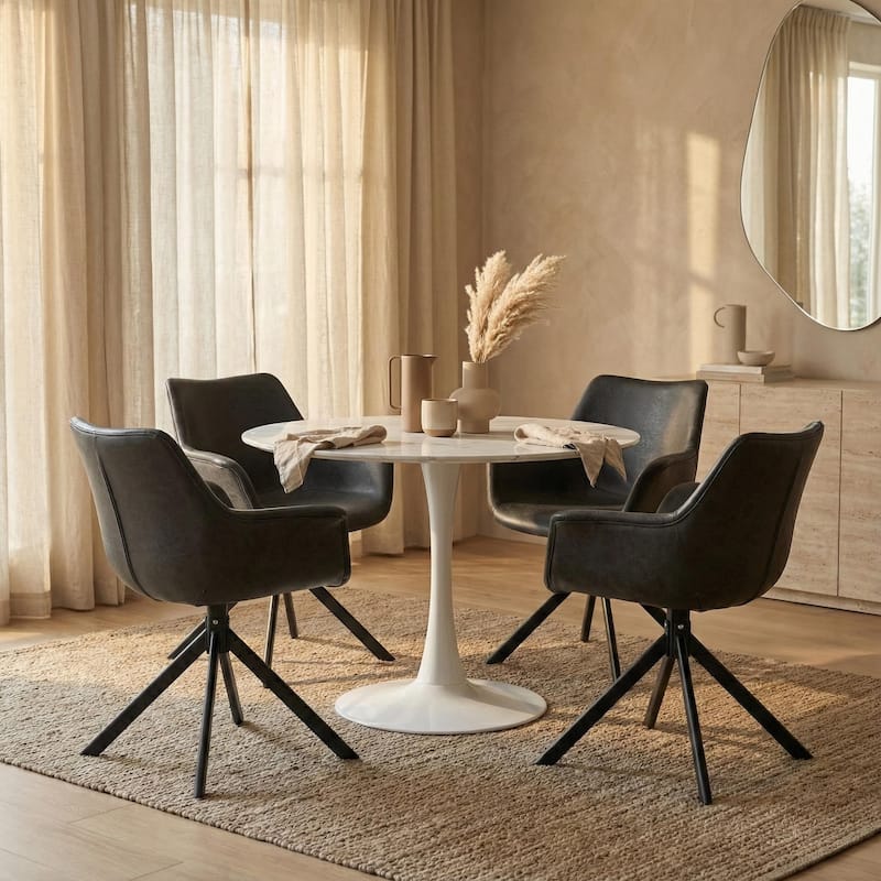 Bristol 35" Round Dining Table with Modern Glass, MDF or Sintered Stone - Sturdy Steel Pedestal Base for Kitchen, Dining, Cafe