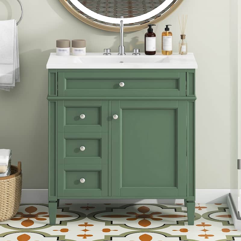 30'' Bathroom Vanity with Top Sink,Bathroom Storage Cabinet with 2 Drawers and a Tip-out Drawer, Single Sink Bathroom Vanity