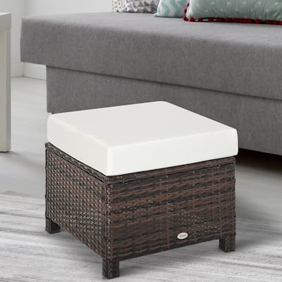 Outsunny Modern Rectangle Rattan Wicker Ottoman Footrest with Removable Cushion and Modern Design for Outdoor/Indoor Use