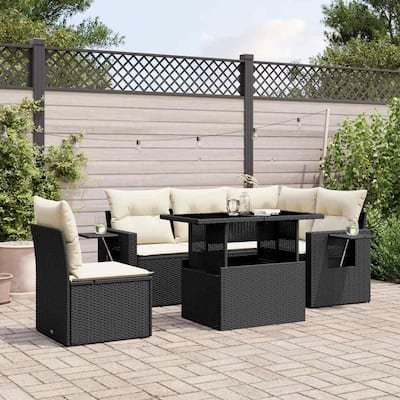 vidaXL Patio Sofa Set with Cushions Outdoor Furniture 6 Piece Poly Rattan - 21.7 x 39.4 x 28.7