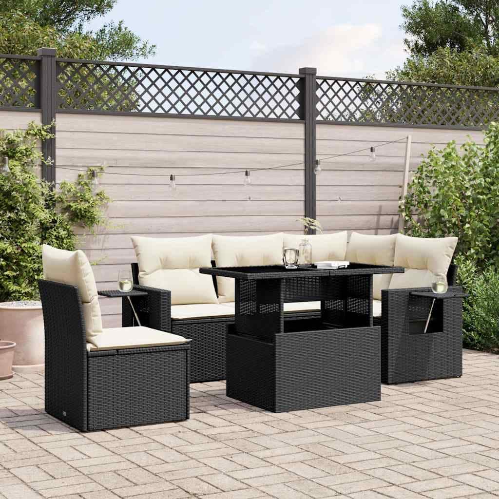 vidaXL Patio Sofa Set with Cushions Outdoor Furniture 6 Piece Poly Rattan - 21.7 x 39.4 x 28.7