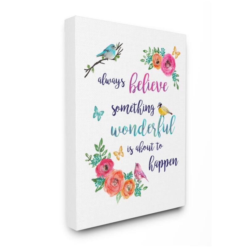 Stupell Something Wonderful to Happen Phrase Cute Spring Birds Canvas Wall Art - 16 x 20
