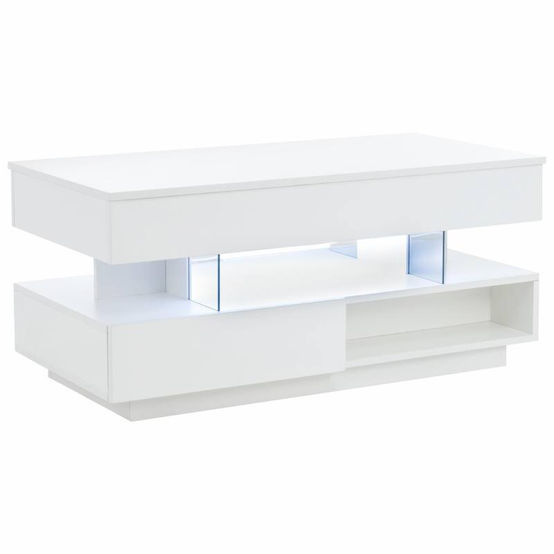 39.3" Lift Top Coffee Table with Hidden Compartment, 2 Storage Drawers and Adjustable LED Lights