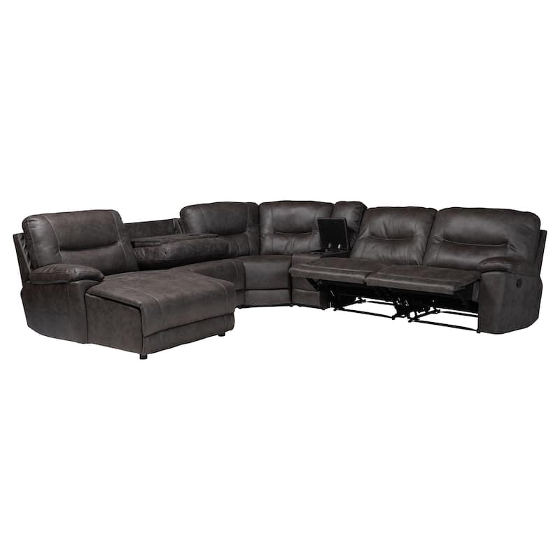 Mistral 6-Piece Reclining Sectional Sofa with Left-facing Chaise Lounge - Suede Upholstered Modular Sectional with Storage