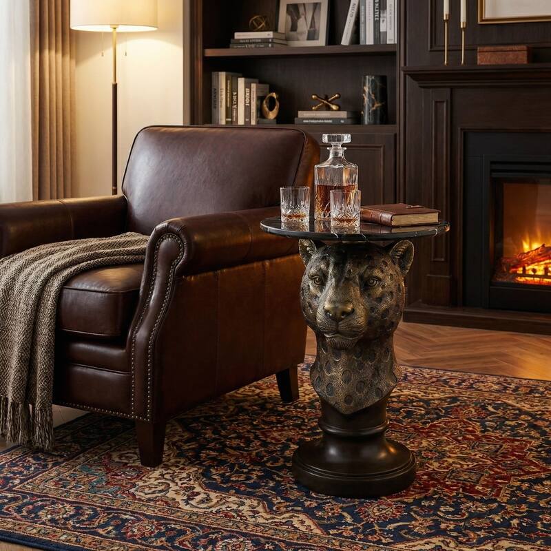 Leopard Head Accent Table Animal Statue End Tables Livingroom