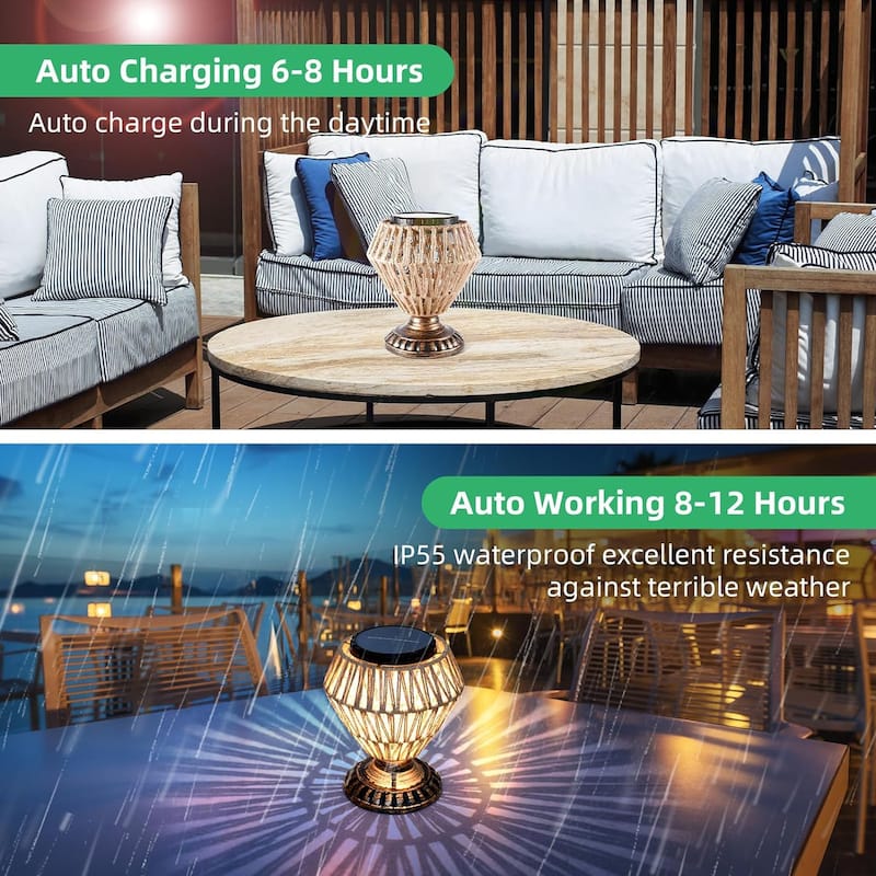 Retro Outdoor Indoor Waterproof Solar Power Lamp Handmade Woven Led Light