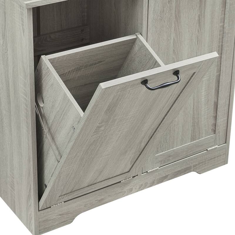 Free Standing Bathroom Storage Cabinet with Tilt-Out Laundry Baskets, Tall Cabinet with Adjustable Shelf
