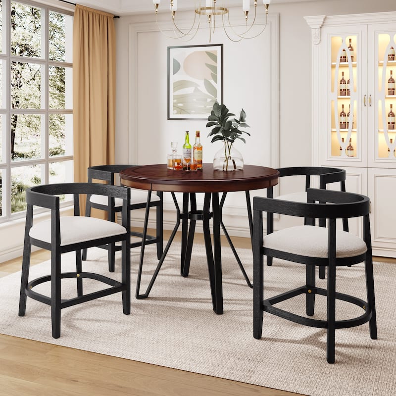 Ember 5-Piece Counter-Height Bar Set with Rubberwood Chairs and Ash Wood Table by Christopher Knight Home - Beige+Black+Brown
