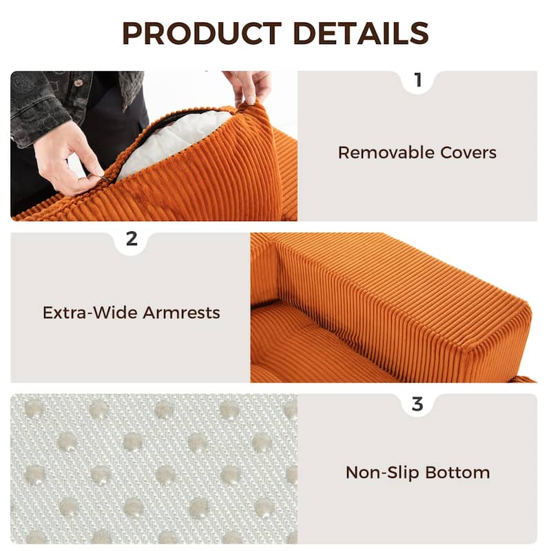 101.18" Corduroy Modular Sectional Sofa with Ottoman, No Assembly Required
