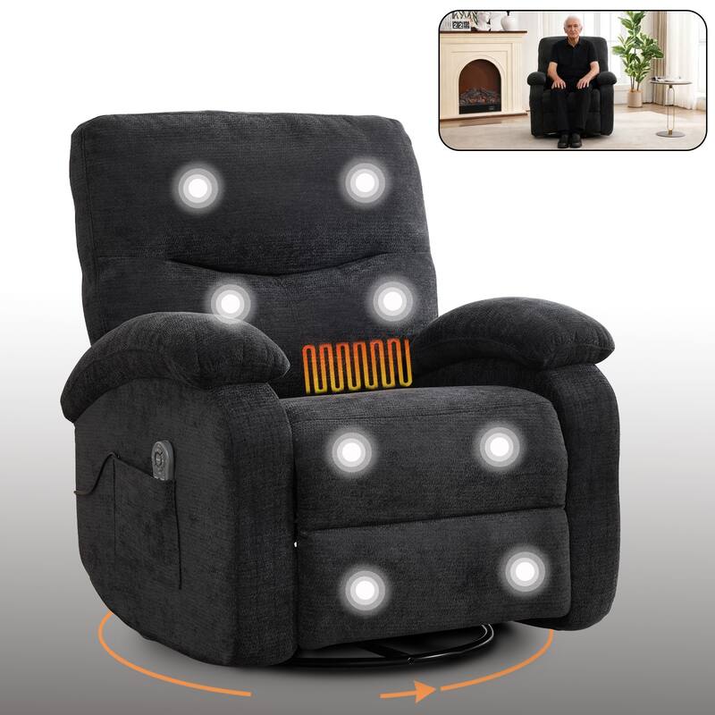 Manual Swivel Recliner Chair with Heat & Massage, Heavy Duty Recliner Chair with Side Pocket, Ergonomic Single Sofa Chair