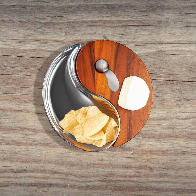 Nambe Yin Yang Cheese Board with Spreader - 13" x 13" x 1"